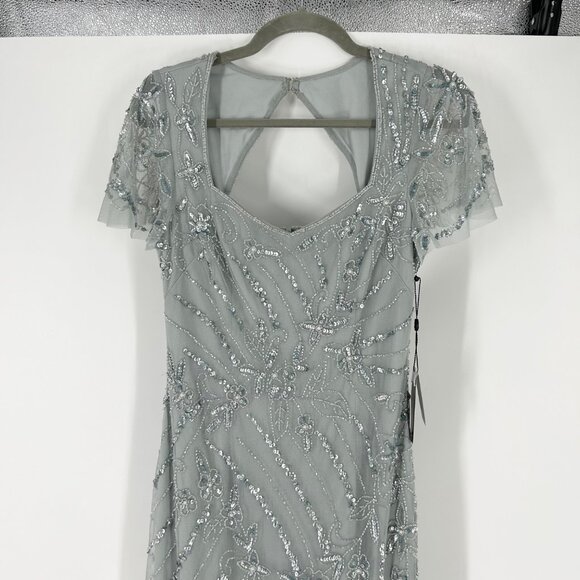 NWT Adrianna Papell Beaded Long Dress in Frosted Sage - Picture 5 of 12